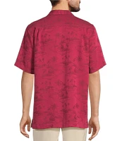 Caribbean Paradise Island Textured Short Sleeve Woven Camp Shirt