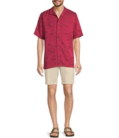 Caribbean Paradise Island Textured Short Sleeve Woven Camp Shirt