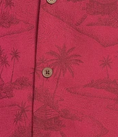 Caribbean Paradise Island Textured Short Sleeve Woven Camp Shirt