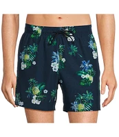 Caribbean Pineapple Tropical Palms 6#double; Inseam Swim Trunks