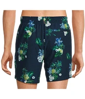 Caribbean Pineapple Tropical Palms 6#double; Inseam Swim Trunks