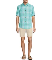 Caribbean Plaid Textured Short Sleeve Woven Shirt