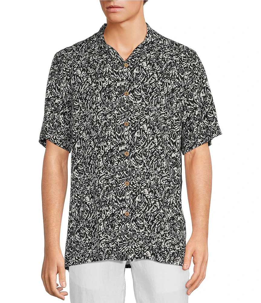 Caribbean Rayon Bird Printed Short Sleeve Woven Camp Shirt