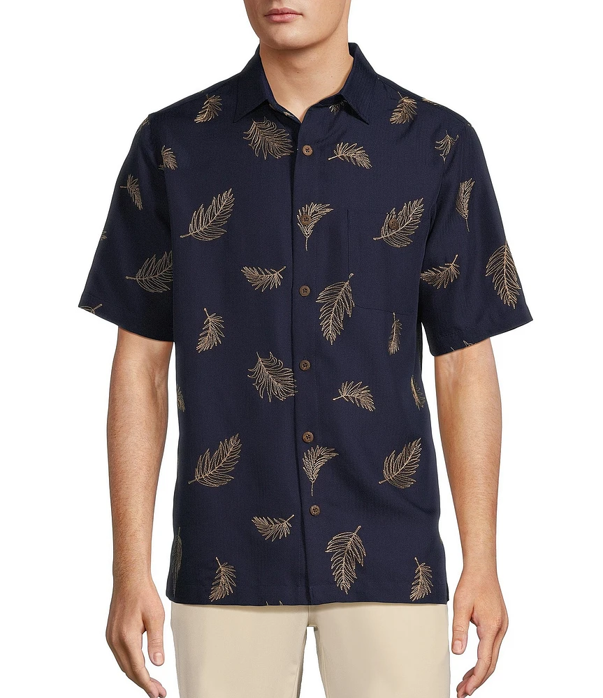 Caribbean Relaxed Fit Leaf Embroidered Short Sleeve Woven Shirt
