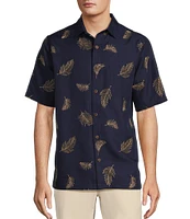 Caribbean Relaxed Fit Leaf Embroidered Short Sleeve Woven Shirt