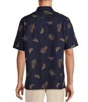 Caribbean Relaxed Fit Leaf Embroidered Short Sleeve Woven Shirt