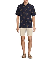 Caribbean Relaxed Fit Leaf Embroidered Short Sleeve Woven Shirt