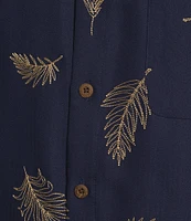 Caribbean Relaxed Fit Leaf Embroidered Short Sleeve Woven Shirt