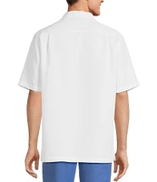 Caribbean Relaxed Fit Leaf Panel Embroidery Short Sleeve Woven Shirt