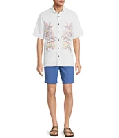 Caribbean Relaxed Fit Leaf Panel Embroidery Short Sleeve Woven Shirt