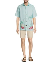 Caribbean Relaxed Fit Scenic Embroidery Short Sleeve Woven Shirt