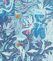 Caribbean Retro Coral Print Short Sleeve Woven Shirt