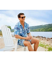 Caribbean Retro Coral Print Short Sleeve Woven Shirt