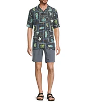 Caribbean Sea Life Tile Print Short Sleeve Woven Camp Shirt