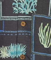 Caribbean Sea Life Tile Print Short Sleeve Woven Camp Shirt