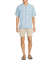 Caribbean Seahorse Print Short Sleeve Woven Camp Shirt