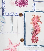 Caribbean Sealife Tile Print Short Sleeve Woven Camp Shirt