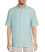 Caribbean Short Sleeve Solid Linen Woven Shirt