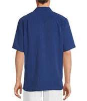 Caribbean Solid Pick Stitch Short Sleeve Woven Camp Shirt