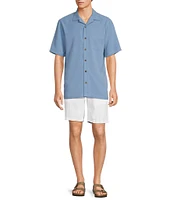 Caribbean Solid Pick Stitch Short Sleeve Woven Camp Shirt