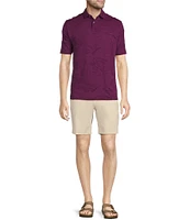 Caribbean Textured Floral Jacquard Short Sleeve Polo Shirt