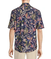 Caribbean Tropical Floral Print Short Sleeve Woven Shirt