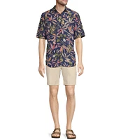 Caribbean Tropical Floral Print Short Sleeve Woven Shirt