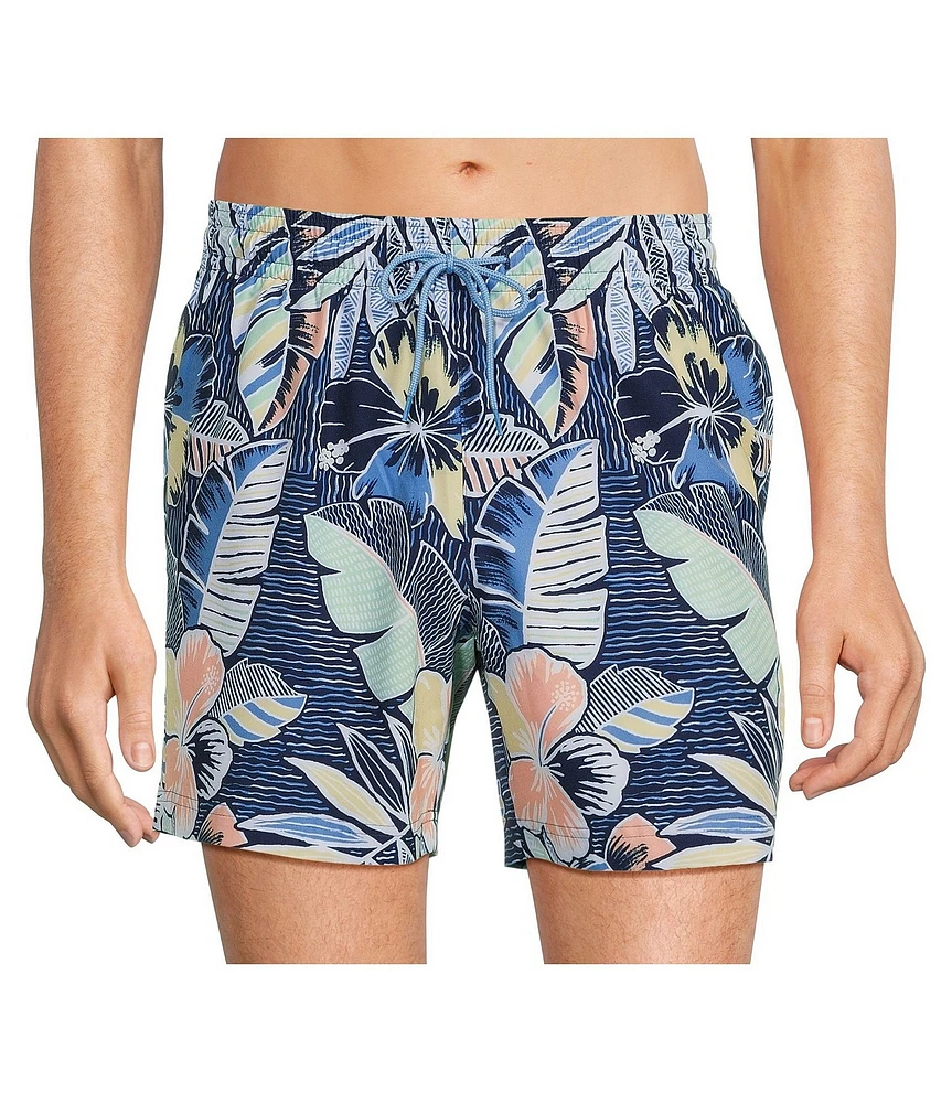 Caribbean Tropical Leaves 6#double; Inseam Swim Trunks