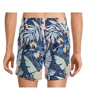 Caribbean Tropical Leaves 6#double; Inseam Swim Trunks