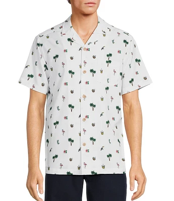 Caribbean Tropical Scatter Cabana Short Sleeve Woven Swim Shirt