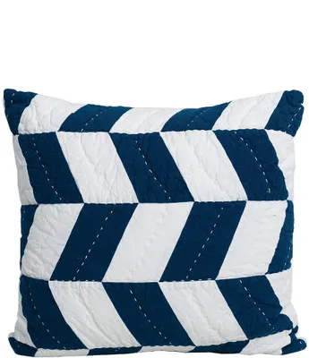 carol & frank Herringbone Patch Indigo Euro Sham