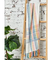 carol & frank Wille Yarn Stripe Ladder Woven Multicolor Tassel Throw Blanket