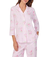 Carole Hochman 3/4 Sleeve Notch Collar Floral Jersey Button Front Long Pajama Set