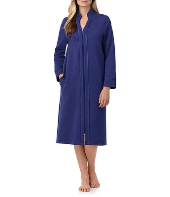 Carole Hochman Cozy Long Sleeve Mandarin Collar Zip Front Quilted Robe