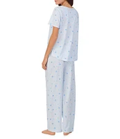Carole Hochman Ditsy Butterfly Print Short Sleeve Round Neck Cotton Jersey Pant Pajama Set