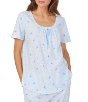Carole Hochman Ditsy Butterfly Print Short Sleeve Round Neck Cotton Jersey Pant Pajama Set