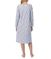 Carole Hochman Floral Print Long Sleeve V-Neck Jersey Knit Waltz Gown