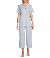 Carole Hochman Printed Short Sleeve Notch Collar Jersey Knit Capri Pajama Set