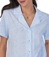 Carole Hochman Printed Short Sleeve Notch Collar Jersey Knit Capri Pajama Set