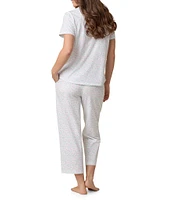 Carole Hochman Floral Print Short Sleeve Notch Collar Jersey Knit Capri Pajama Set