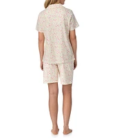 Carole Hochman Floral Print Short Sleeve Notch Collar Jersey Knit Cotton Shorty Pajama Set
