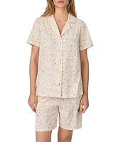 Carole Hochman Floral Print Short Sleeve Notch Collar Jersey Knit Cotton Shorty Pajama Set