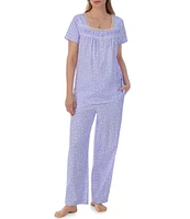 Carole Hochman Floral Print Short Sleeve Square Neck Cotton Pant Pajama Set