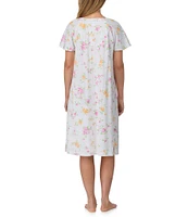 Carole Hochman Floral Print Short Sleeve V-Neck Jersey Knit Cotton Waltz Nightgown