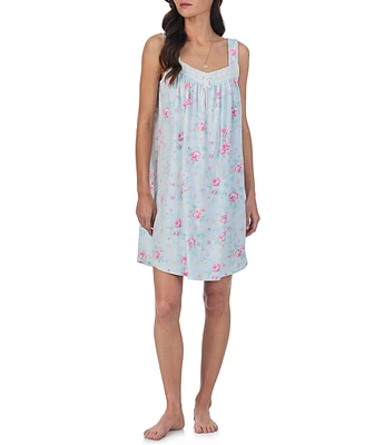 Carole Hochman Floral Print Sleeveless Sweetheart Neck Jersey Knit Cotton Chemise