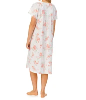 Carole Hochman Flutter Sleeve V-Neck Cotton Jersey Floral Short Waltz Gown