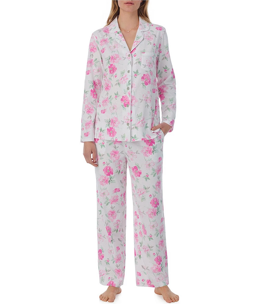 Carole Hochman Long Sleeve Notch Collar Cotton Jersey Floral Pajama Set