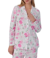 Carole Hochman Long Sleeve Notch Collar Cotton Jersey Floral Pajama Set