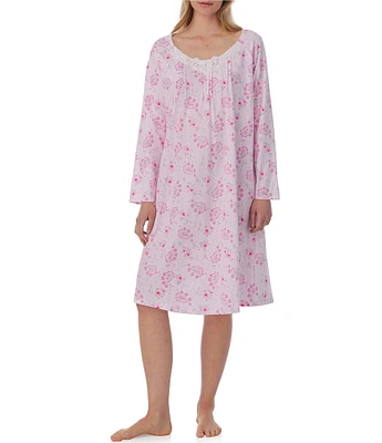 Carole Hochman Long Sleeve Scoop Neck Cotton Jersey Paisley Nightgown