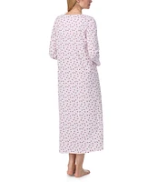 Carole Hochman Long Sleeve Square Neck Jersey Knit Cardinal Floral Print Ballet Nightgown